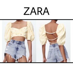 Zara Crop Top Gingham Beaded Flower & Aerie Bralette Sz M #1260